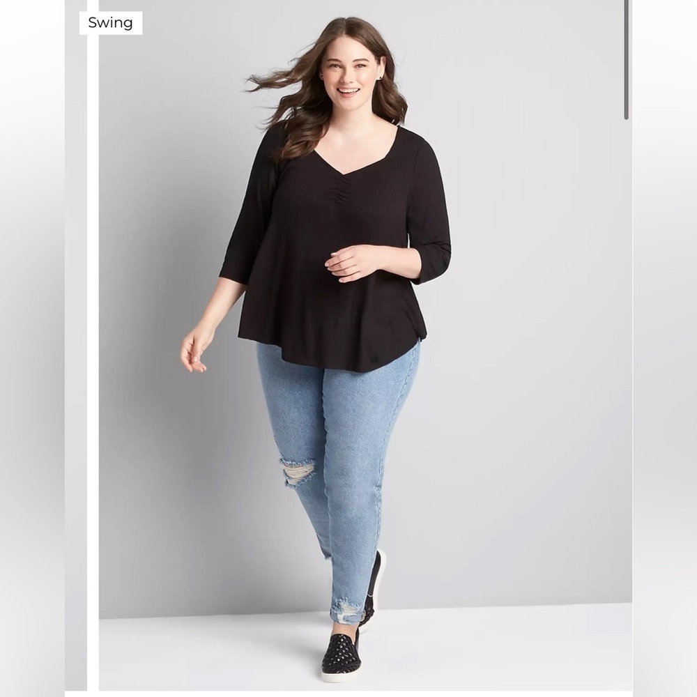 Lane Bryant Ribbed 3/4 Sleeve Max Swing Tee